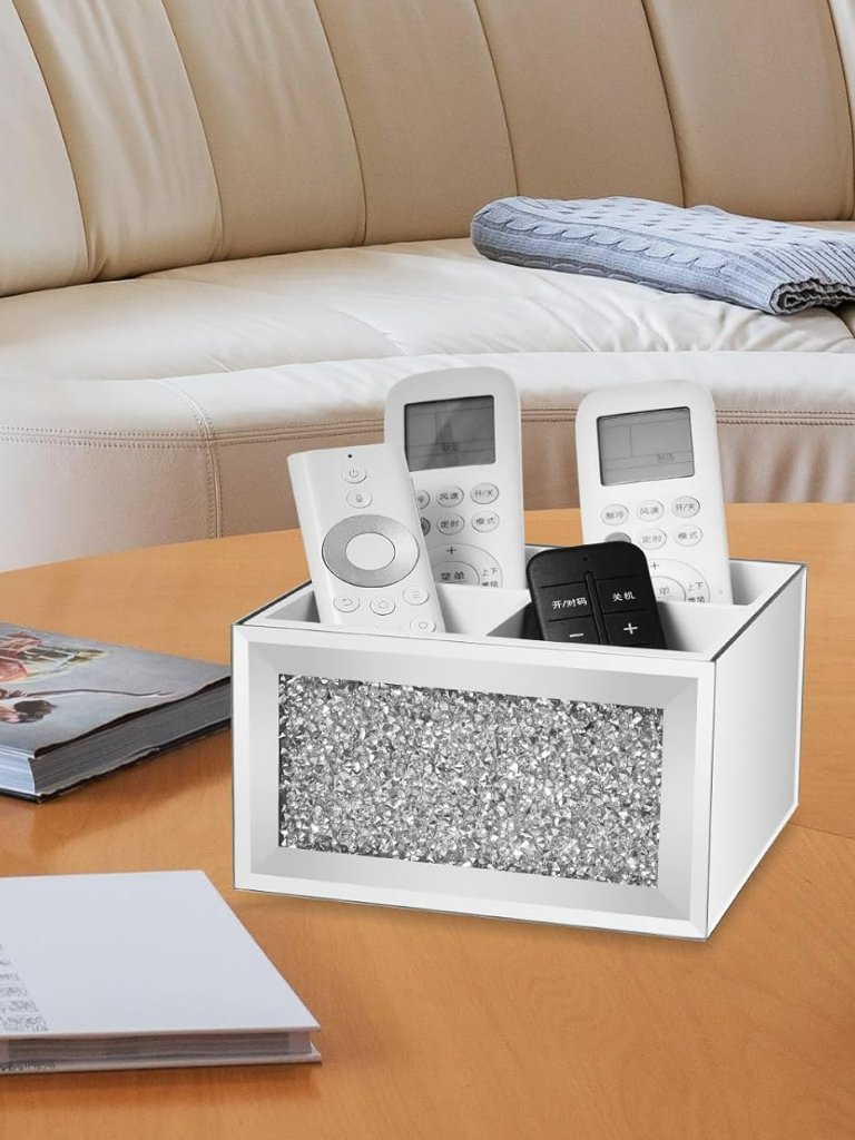 Silver Bling Crushed Diamond 360 Rotating Organizer -Remote Control Holder
